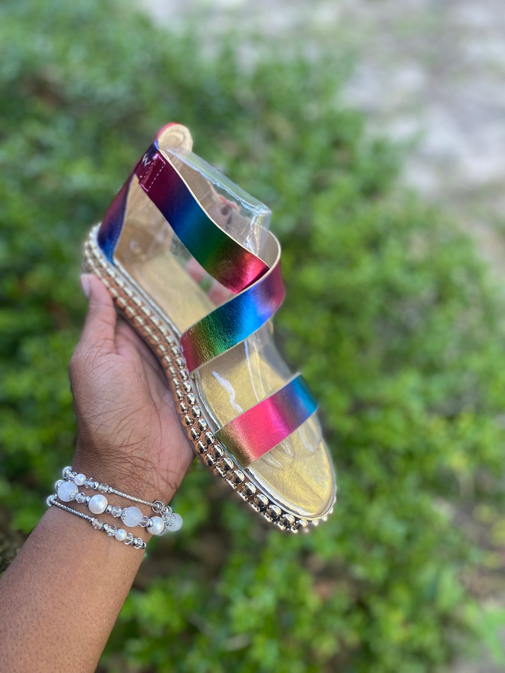 Rainbow Studded Strap Sandals